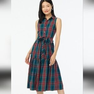 New J. Crew Sleeveless‎ Plaid Tartan Multicolor Midi ShirtDress